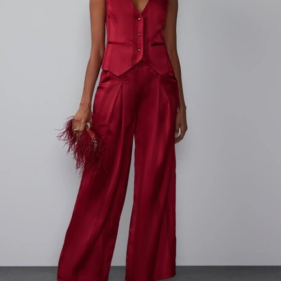 New York & Co, 3 Piece, XS Satin Striped Blazer & Wide Leg Pant & Size 2 Vest - Picture 2 of 16